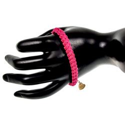 Gehaakte Damesarmband van Fuchsiakleur Zijdeachtig Koord - Verguld RVS