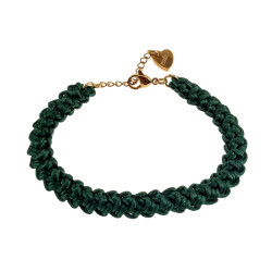 Gehaakte Damesarmband van Fuchsiakleur Zijdeachtig Koord - Verguld RVS