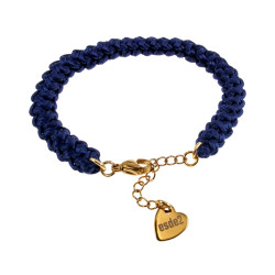 Gehaakte Damesarmband van Donkerblauwe Zijdeachtig Koord - Verguld RVS