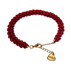 Gehaakte Damesarmband van Bordeauxrood Zijdeachtig Koord - Verguld RVS