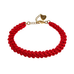 Gehaakte Damesarmband van Rood Zijdeachtig Koord - Verguld RVS
