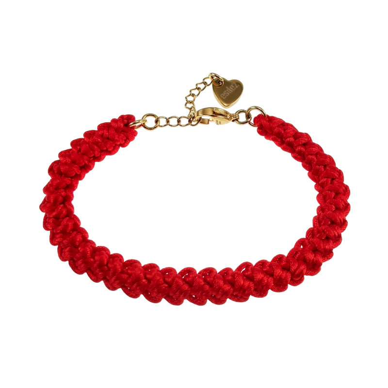 Gehaakte Damesarmband van Rood Zijdeachtig Koord - Verguld RVS