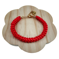 Gehaakte Damesarmband van Rood Zijdeachtig Koord - Verguld RVS