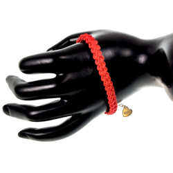 Gehaakte Damesarmband van Rood Zijdeachtig Koord - Verguld RVS
