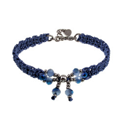 Gehaakte Damesarmband met Blauwe Kristallen - RVS - 15 tot 18 cm