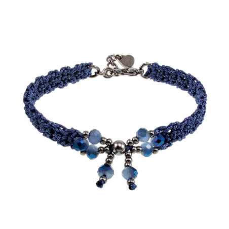 Gehaakte Damesarmband met Blauwe Kristallen - RVS - 15 tot 18 cm