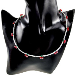Witte Dames Kralenketting met Kersen van Tsjechische Kristallen - RVS