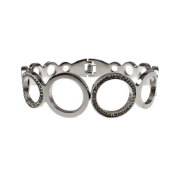 RVS Bangle Armband met Ronde Cirkels en Zirkonia Polsmaat 16 tot 18 cm