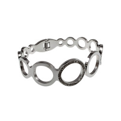 RVS Bangle Armband met Ronde Cirkels en Zirkonia Polsmaat 16 tot 18 cm