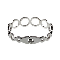 RVS Bangle Armband met Ronde Cirkels en Zirkonia Polsmaat 16 tot 18 cm