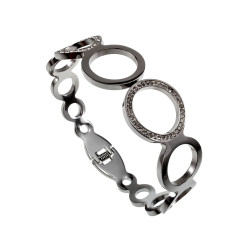 RVS Bangle Armband met Ronde Cirkels en Zirkonia Polsmaat 16 tot 18 cm