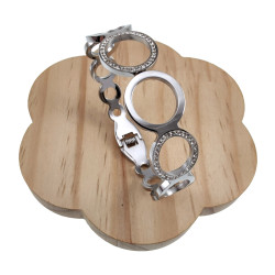 RVS Bangle Armband met Ronde Cirkels en Zirkonia Polsmaat 16 tot 18 cm