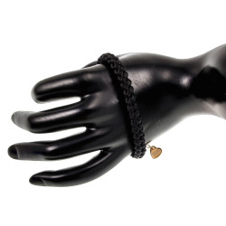 Dames Gehaakte Damesarmband van Zwarte Zijdeachtig Koord - Verguld RVS