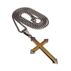 RVS Jasseron Ketting + Bicolor Kruishanger en Onze Vader Gebed
