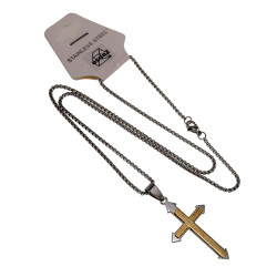RVS Jasseron Ketting + Bicolor Kruishanger en Onze Vader Gebed