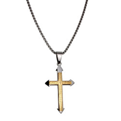 RVS Jasseron Ketting + Bicolor Kruishanger en Onze Vader Gebed