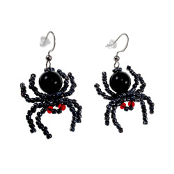 Spin Oorbellen met Obsidiaansteen en Antracietzwart Rocailles - RVS