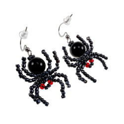 Spin Oorbellen met Obsidiaansteen en Antracietzwart Rocailles - RVS