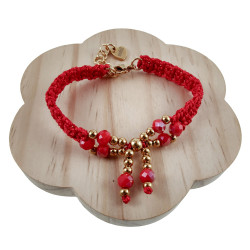Gehaakte Armband met Rode Kristallen - Verguld RVS -  15 tot 18 cm