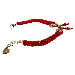 Gehaakte Armband met Rode Kristallen - Verguld RVS -  15 tot 18 cm