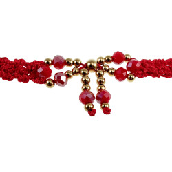 Gehaakte Armband met Rode Kristallen - Verguld RVS -  15 tot 18 cm