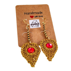 Dames Hartoorbellen met Goudkleurig Crochet en Kristal - Verguld RVS