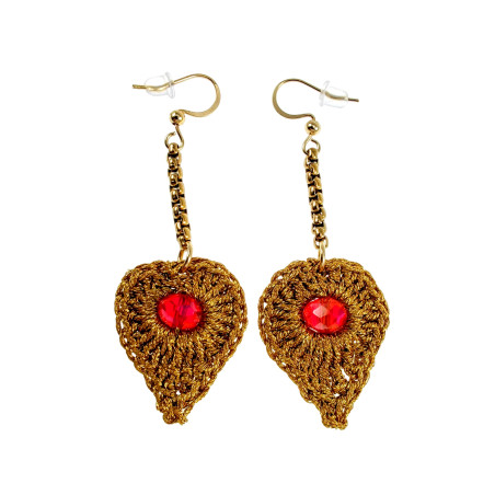 Dames Hartoorbellen met Goudkleurig Crochet en Kristal - Verguld RVS