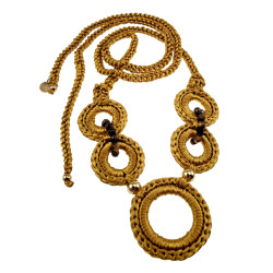 Exclusieve Crochet Amberkleur Damesketting met Tijgeroog Natuursteen