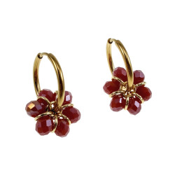 ∅20mm x 2mm Oorringen met Donkerrode Kristallen - Dames - Vergulde RVS