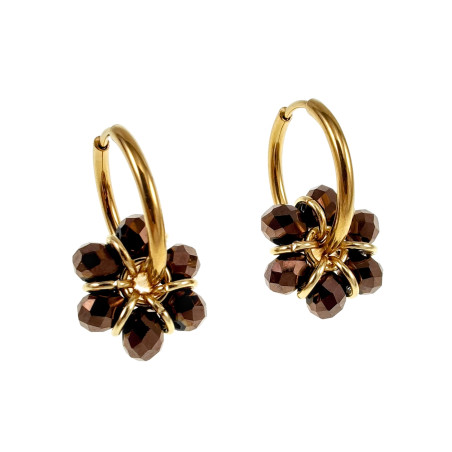 ∅20mm x 2mm Oorringen met Donkerbronsbruin Kristallen - Vergulde RVS