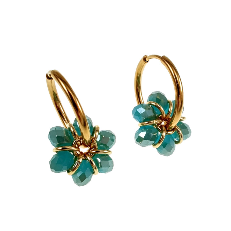 ∅20mm x 2mm Oorringen met Turquoise Kristallen Dames - Vergulde RVS