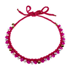 Exclusieve Damesketting van Fuchsia Haakwerk met Kristallen