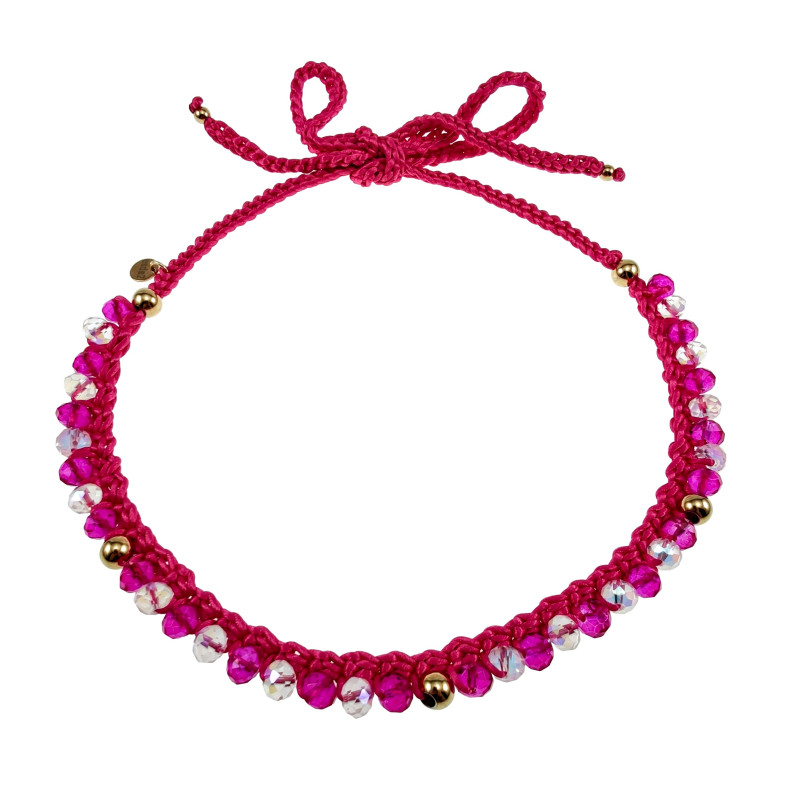Exclusieve Damesketting van Fuchsia Haakwerk met Kristallen