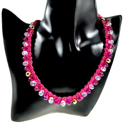 Exclusieve Damesketting van Fuchsia Haakwerk met Kristallen