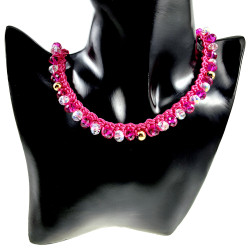 Exclusieve Damesketting van Fuchsia Haakwerk met Kristallen