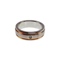 RVS Trouwring met Golvend, Zirkonia, Goudkleurige Lasergesneden