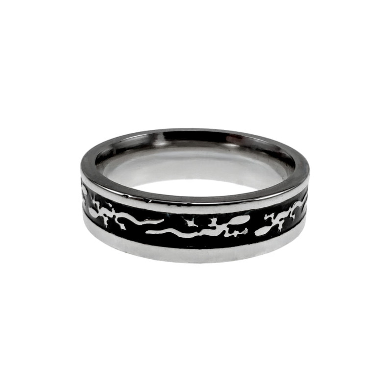RVS Ring met Salamanderdesign en Zwarte PVD-coating - 6 mm Breed