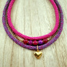 Exclusieve Drie Lagen Ketting , Fuchsia-Paars Crochet en Natuursteen