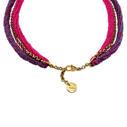 Exclusieve Drie Lagen Ketting , Fuchsia-Paars Crochet en Natuursteen