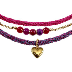 Exclusieve Drie Lagen Ketting , Fuchsia-Paars Crochet en Natuursteen