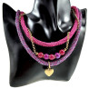 Exclusieve Drie Lagen Ketting , Fuchsia-Paars Crochet en Natuursteen