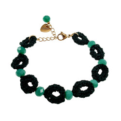 Damesarmband met Groen haakwerk, Mintgroen Kristallen en Verguld RVS