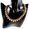 Dames Amberkleurig Gehaakt Ketting met Witte Parels Goudkleurige RVS