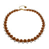 Dames Amberkleurig Gehaakt Ketting met Witte Parels Goudkleurige RVS