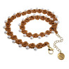 Dames Amberkleurig Gehaakt Ketting met Witte Parels Goudkleurige RVS