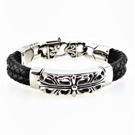 SP Fashion Jewelry - Heren Lelie Bloem Armband - 316L Roestvrij Staal-Leren