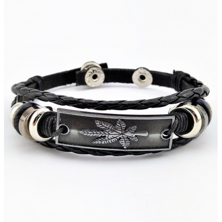 Multi Leren Armband met Plaat-Marihuana Blad