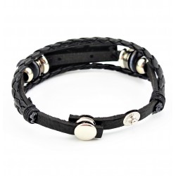 Multi Leren Armband met Plaat-Marihuana Blad