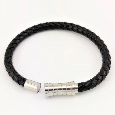 Zwarte (6mm) Ronde/Gevlochten Leren Armband