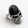 Stalen Schedel Ring met Onyx Steen